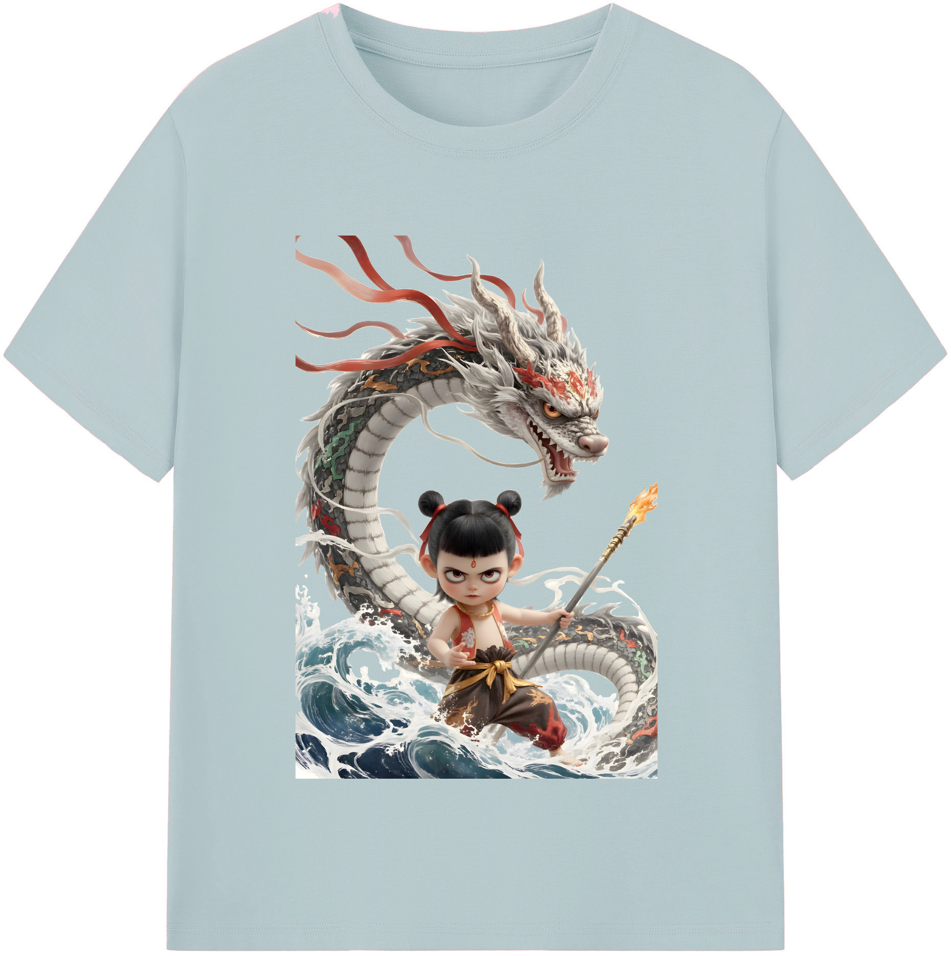 （画像用） Ne Zha 2 ナタ 魔童の大暴れ 綿100％半袖Tシャツ（フロントプリント）